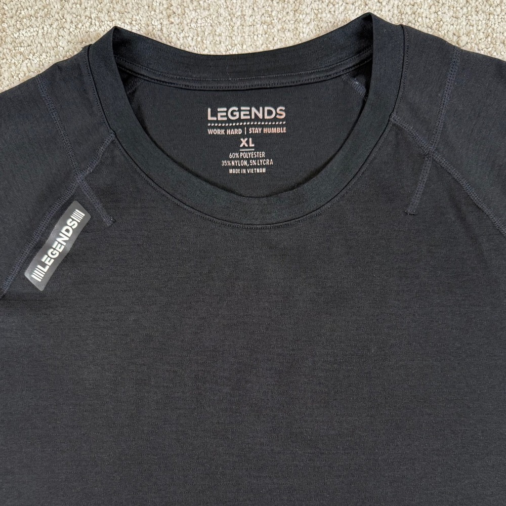 Legends Mens XL Black Aviation Curved Hem Athletic Training Short Sleeve Shirt